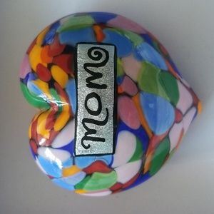 mom Rainbow Infused Glass Heart Paperweight